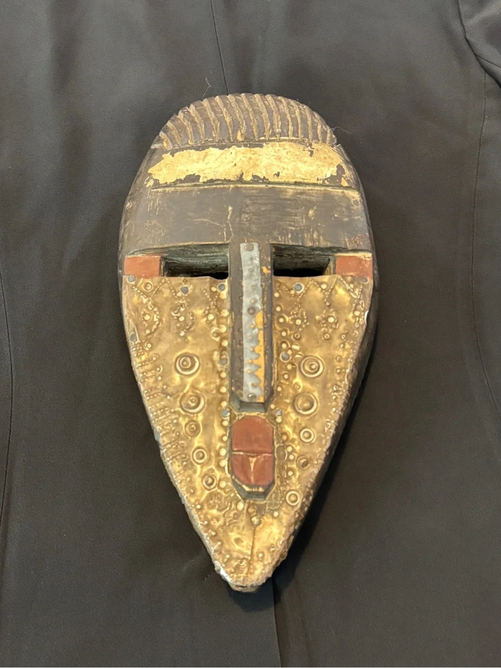 Hand Carved Wood Mask: Wood &Metal Wall Decorative Sculpture 11.5